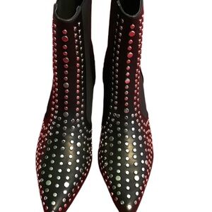 Sleek Black and Silver Studded Ankle Booties